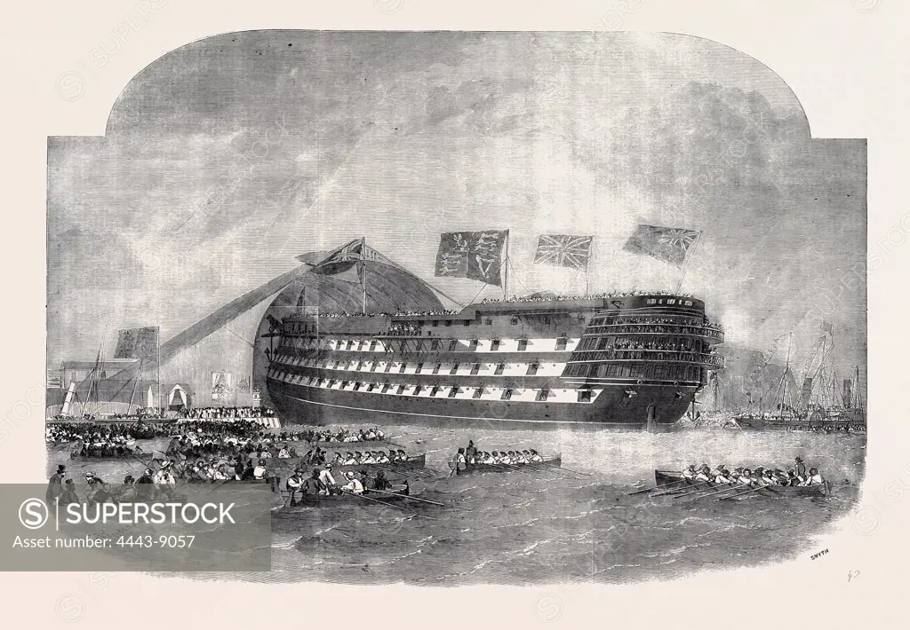 'THE MARLBOROUGH,' IMMEDIATELY AFTER THE LAUNCH, AT PORTSMOUTH
