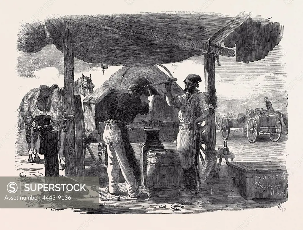 BEFORE SEBASTOPOL, FORGE OF THE LEFT SIEGE TRAIN, SKETCHED BY E.A. GOODALL, THE CRIMEAN WAR