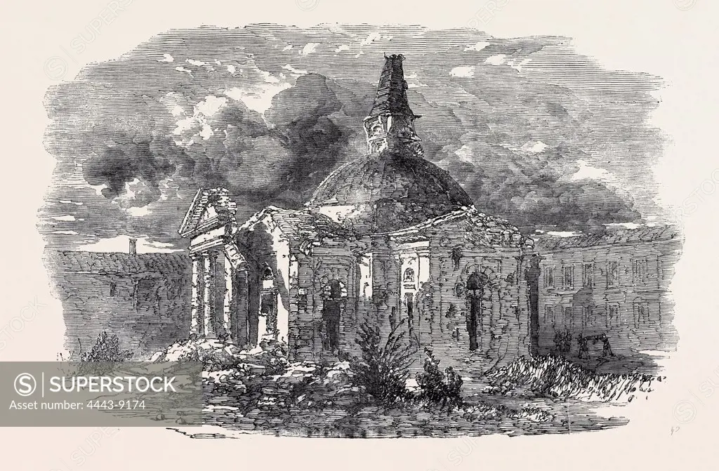 THE CHURCH OF PETER AND PAUL, IN SEBASTOPOL, SHOWING THE EFFECT OF THE SHOT AND SHELL