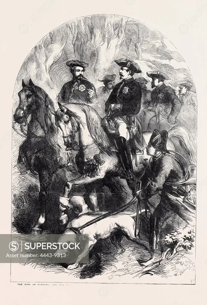 THE KING OF SARDINIA AND THE EMPEROR OF THE FRENCH HUNTING IN THE FOREST OF FONTAINEBLEAU