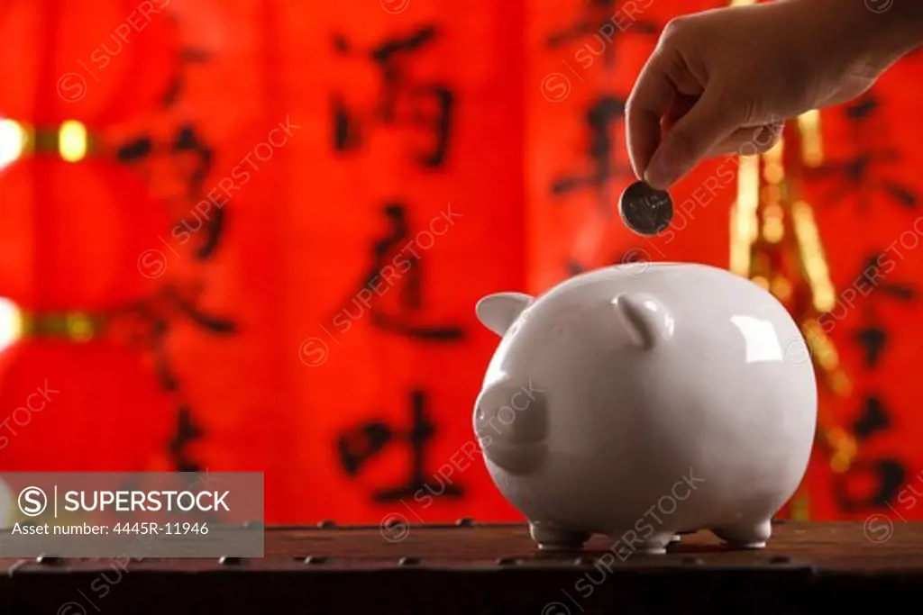 Close-up of piggy bank