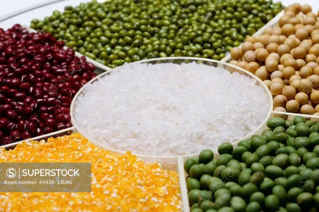 Rice,green bean,red bean,mung bean,corn and soybean