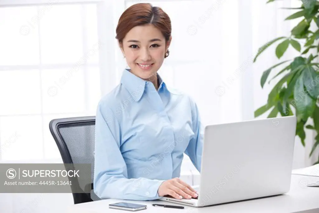 Young business lady using laptop