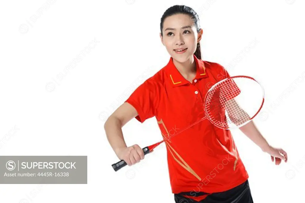 Athletes playing badminton