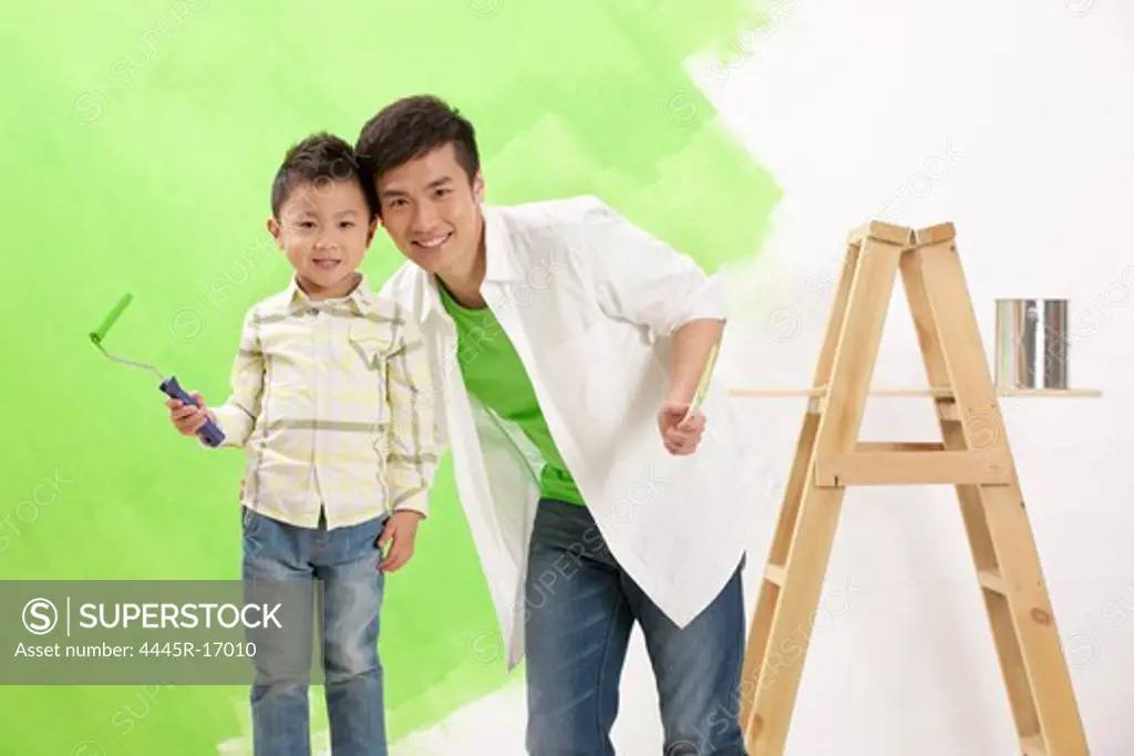 Happy father and son renovation