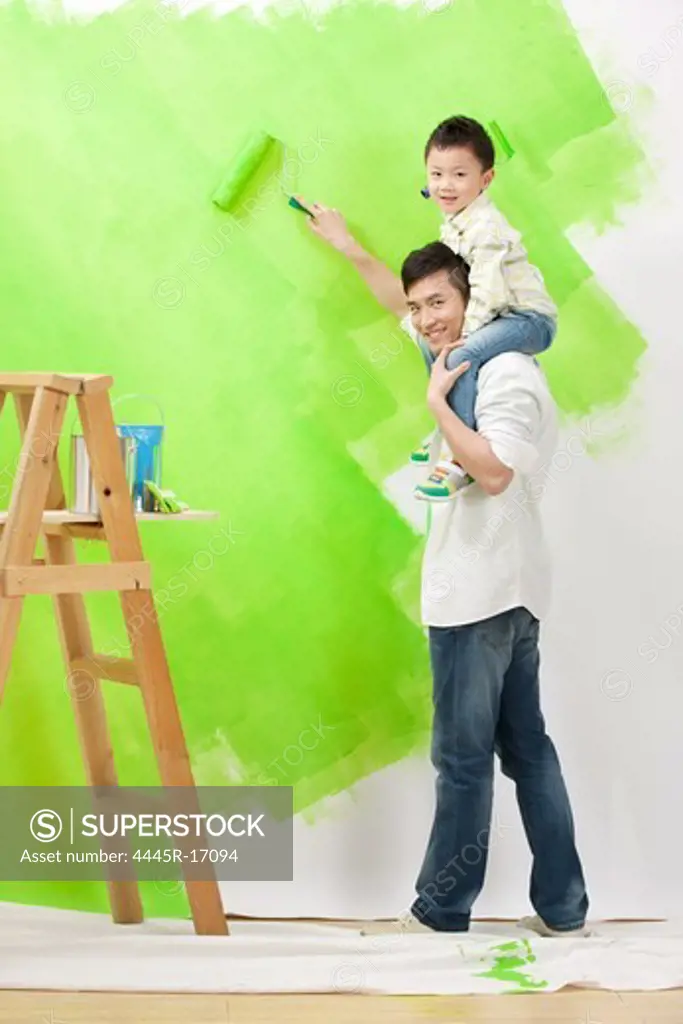 Happy father and son renovation