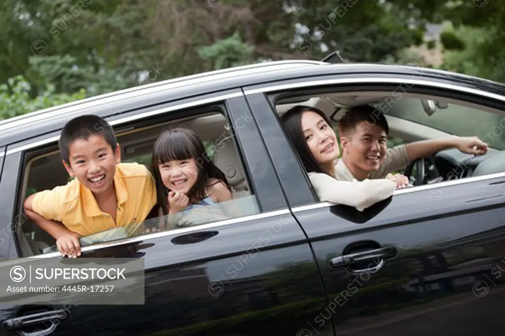 Happy family driving trips