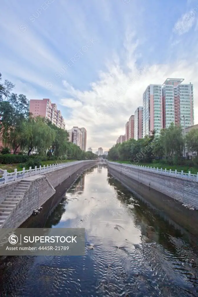 Beijing river and buildings
