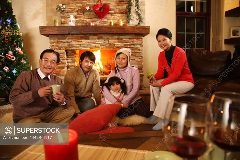 Family sitting on floor