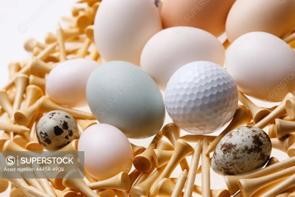 Eggs,golf ball and tees