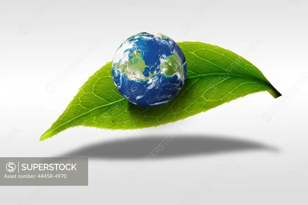 Digital composite of earth and greenn leaf