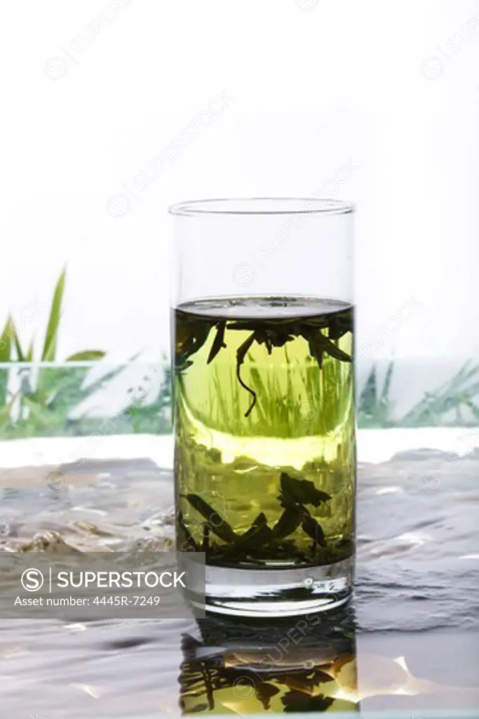 Glass of green tea
