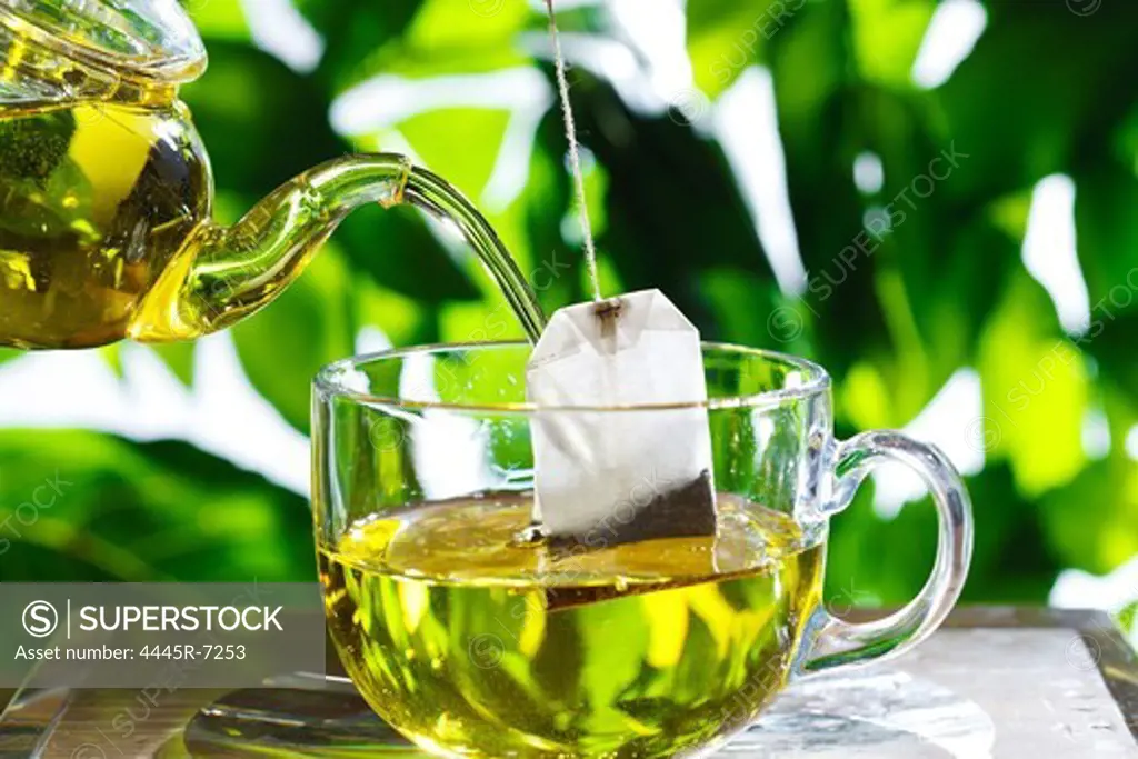 Cup of green tea,close-up