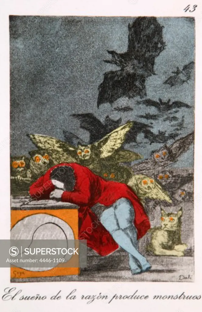 DALI Salvador(1904-1989) The Sleep of Reason Produces Monsters Capricho-43 1977 Based on Capricho Francisco Goya's etchings etching 39x31