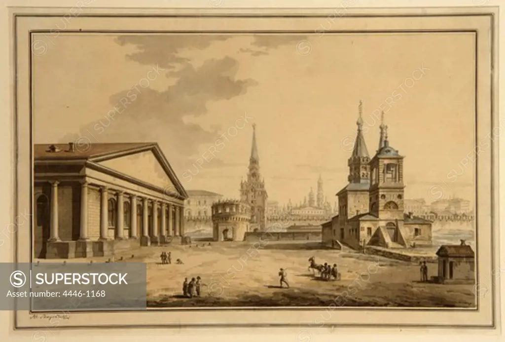 Russia, Moscow, Tretyakov Gallery Moscow, Vorobiev Maxim (1787-1855), View of Manezh, 1817, Watercolor pen and ink on paper