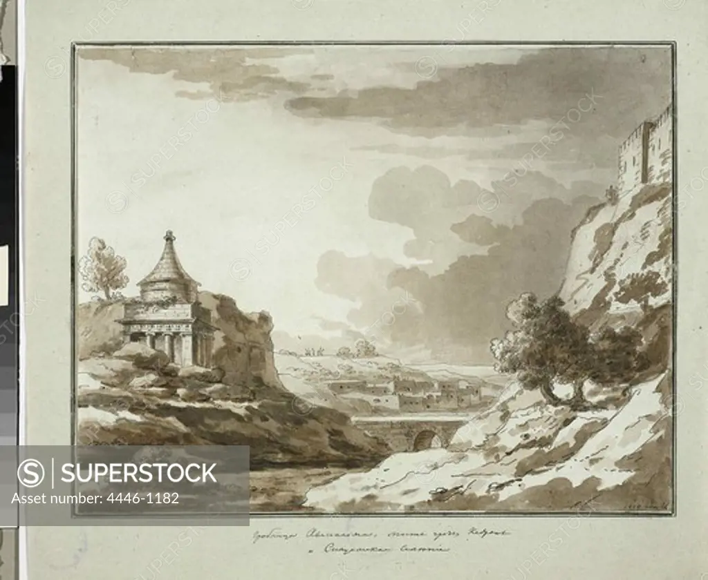 Russia, Moscow, Tretyakov Gallery Moscow, Vorobiev Maxim (1787-1855), Tomb of Abessalom, 1820-21, Sepia brush pen and ink on paper