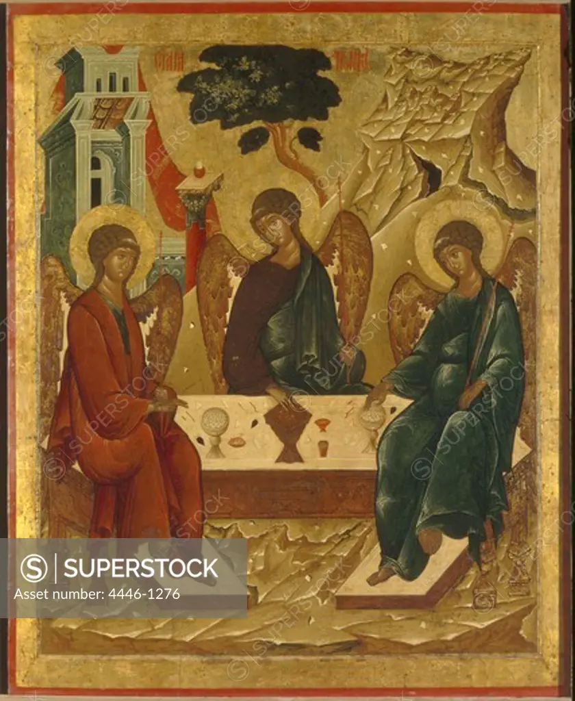 Russia, Moscow, Museums of Moscow Kremlin, Nazariy Istomin, Old Testament Trinity, Tempera on wood