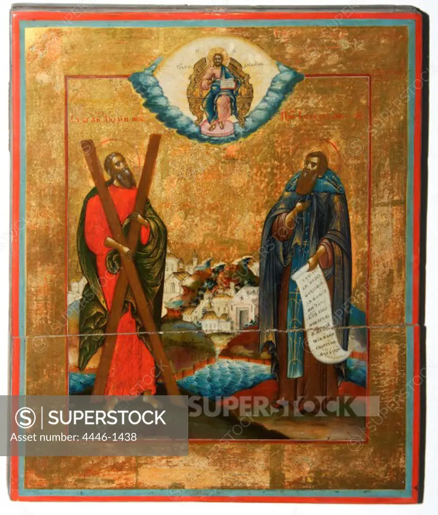 St Andrew and St Cyril Belozersky, first half of 19th century, tempera on wood