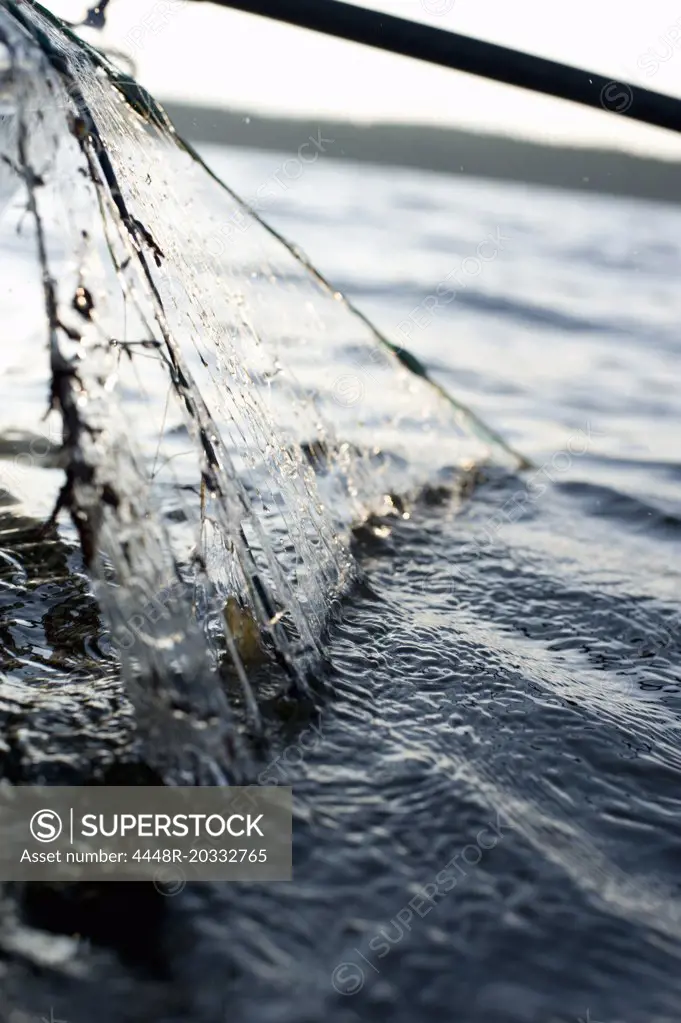 Closeup on water and fishing net