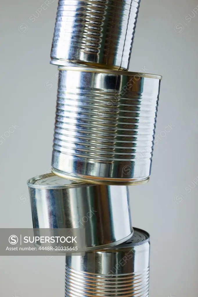 Closeup on stacked cans