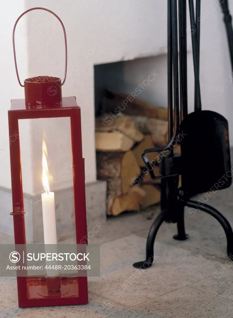 Lantern by the fireplace