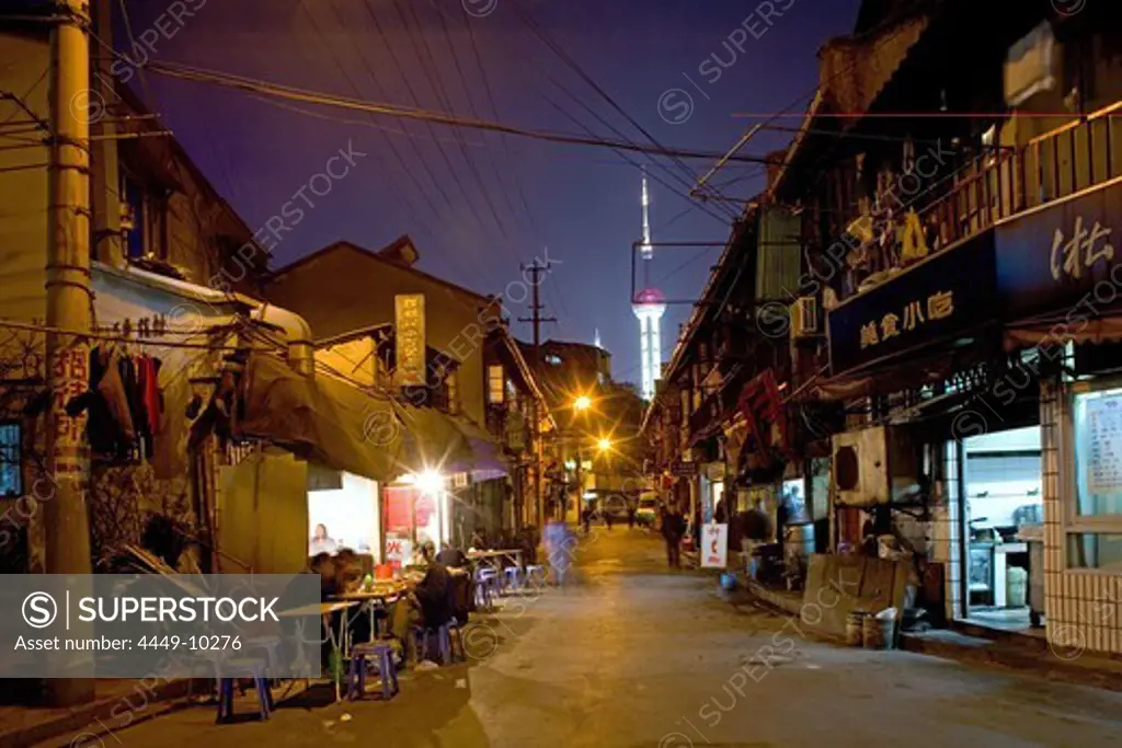 Hongkou quarter Shanghai, street, highrise, bicycle, street, Shops, Pudong, skyline, Pearl Orient, street light, street lamp