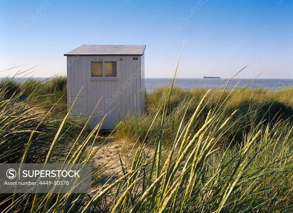 Small beach house &amp; marram grass, Knokke, North Sea, Belgium