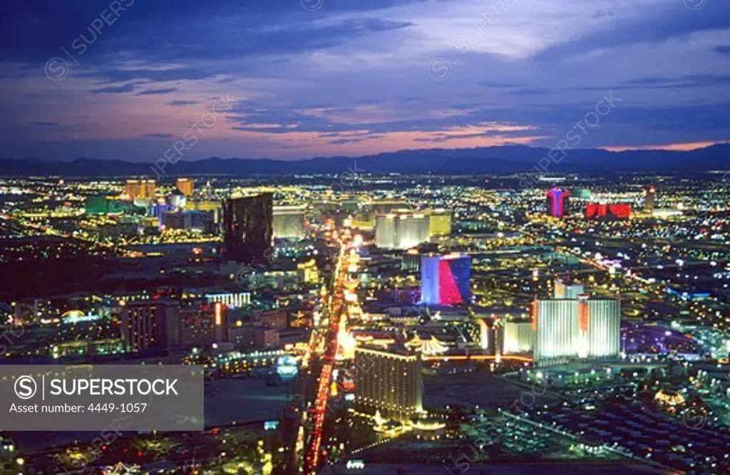 View at the Las Vegas Boulevard at night, Las Vegas, Nevada, USA, America