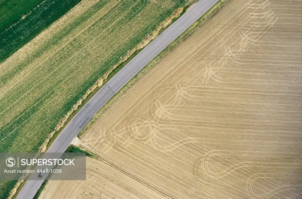 Aerial view of a country road, west of Munich, Bavaria, Germany