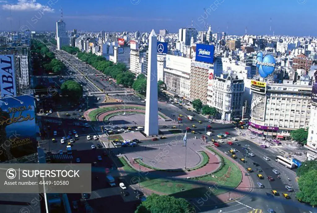 View at Avenida 9 de Julio street and Obelisk, Buenos Aires, Argentina, South America, America