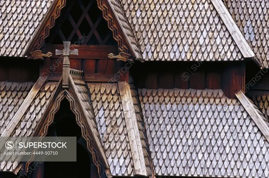 Roof of the stave church, Norsk Folkemuseum, Norwegian Folk Museum, Oslo, Norway