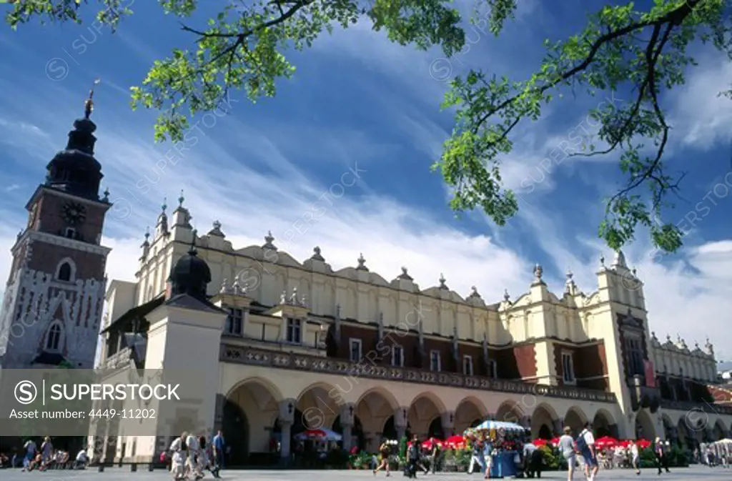 Market Square in Cracow, Cloth Hall (14th - 19th century), Gothic Town Hall tower, Cracow, Poland