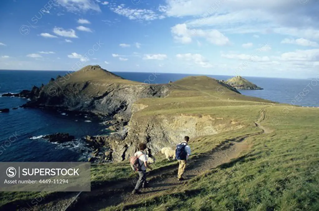 Hikers at Pentire Head, Cornwall, England