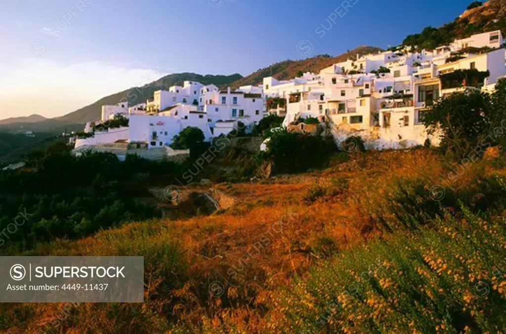 View at white village Frigiliana in the sunlight, Andalusia, Spain, Europe