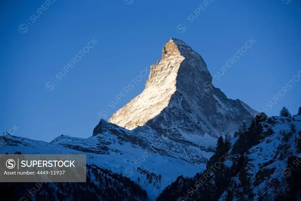 View from Zermatt to the Matterhorn (4478 metres), Zermatt, Valais, Switzerland