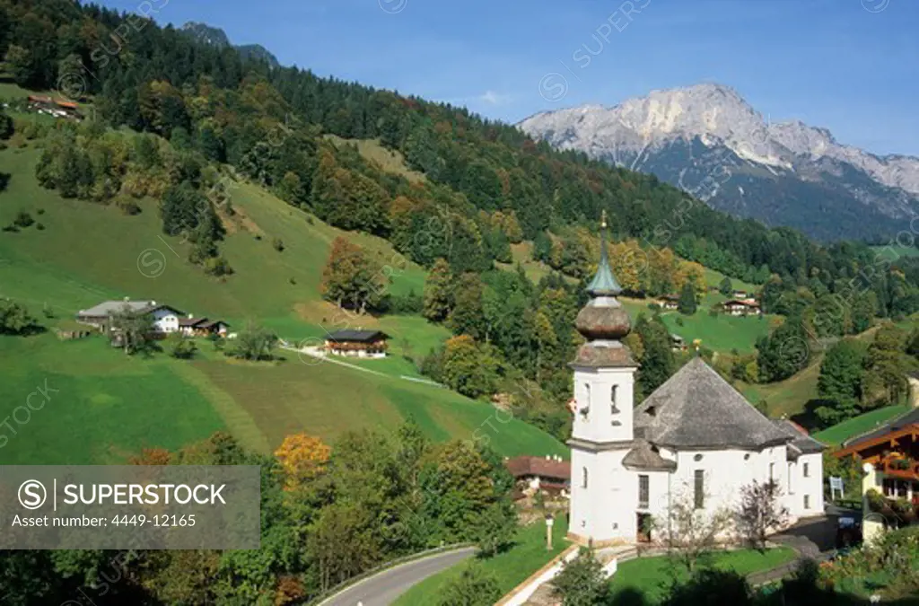 Church Maria Gern with Untersberg, Berchtesgaden Range, Upper Bavaria, Bavaria, Germany