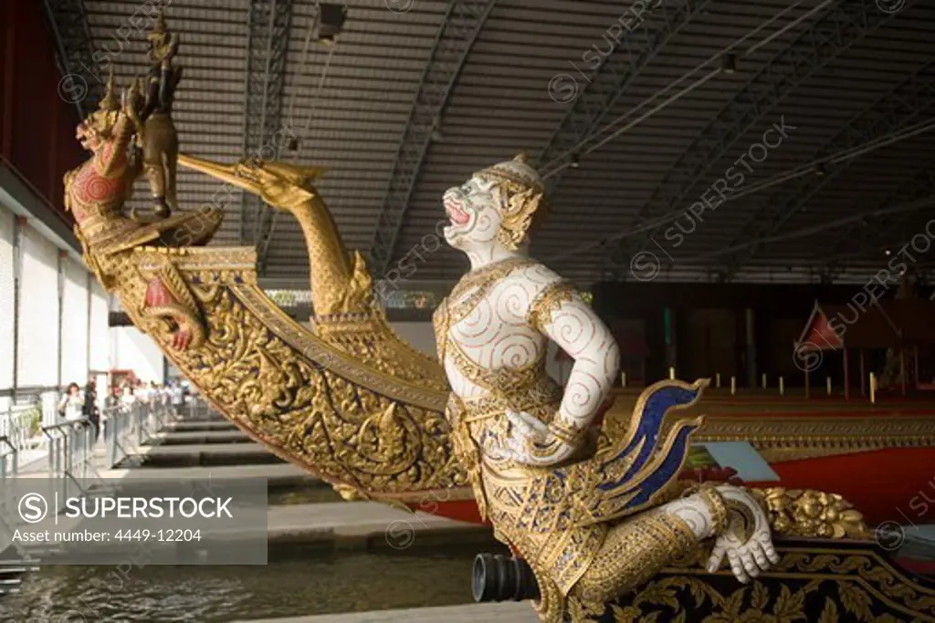 Three barges, Trabi Prab Muan Mara Barge, Narai Song Subhan Barge and Suphannahong, Royal Barges National Museum, Thonburi, Bangkok, Thailand