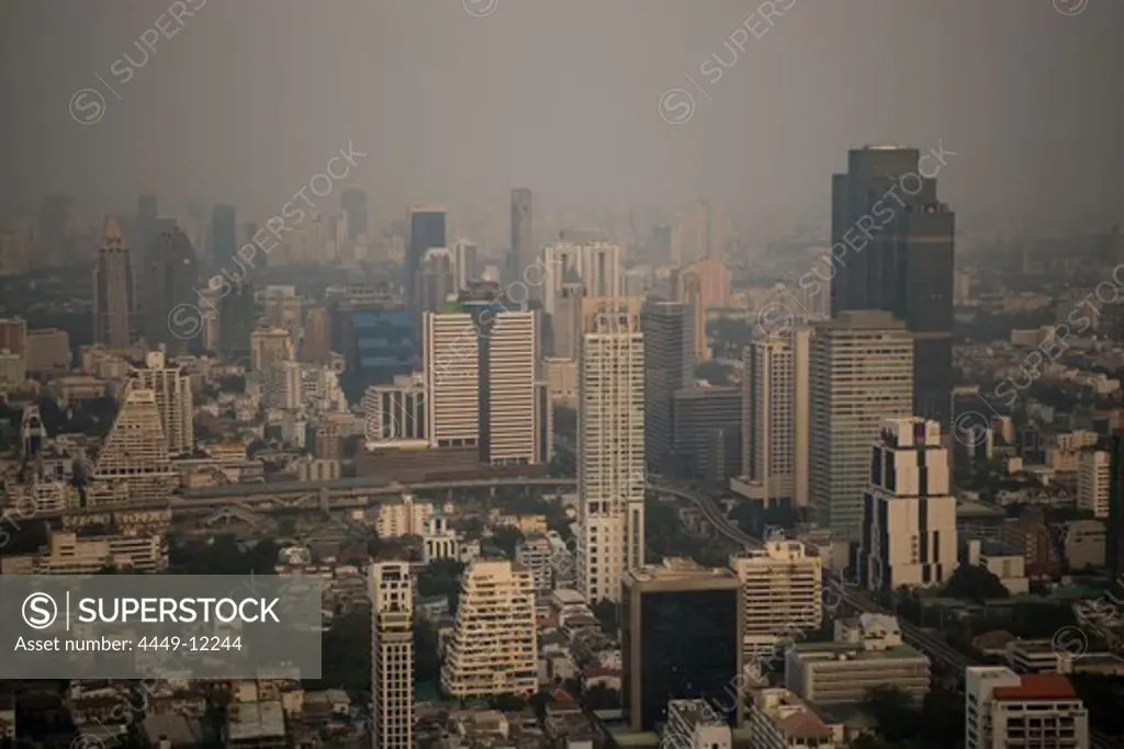 View on downtown with Silom Road, Bangkok, Thailand