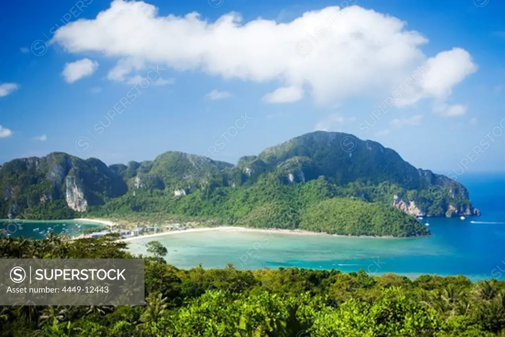 View to Ao Lo Dalam and Ao Ton Sai from Viewpoint, Ko Phi Phi Don, Ko Phi Phi Island, Krabi, Thailand