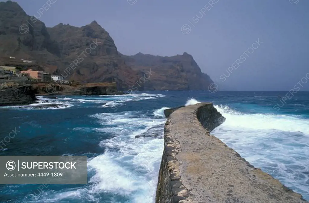 View at rocky coast and surge, Ponta do Sol, Santo Antao, Cape Verde, Africa
