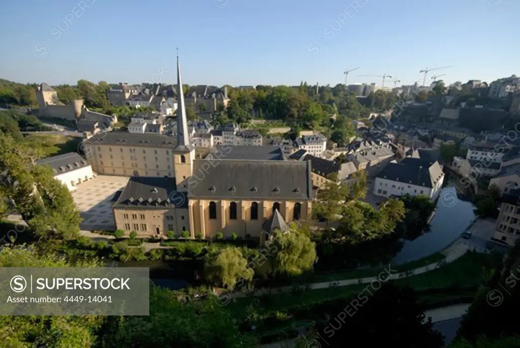 Church at the Old Town under blue sky, Grund district, Luxembourg city, Luxembourg, Europe