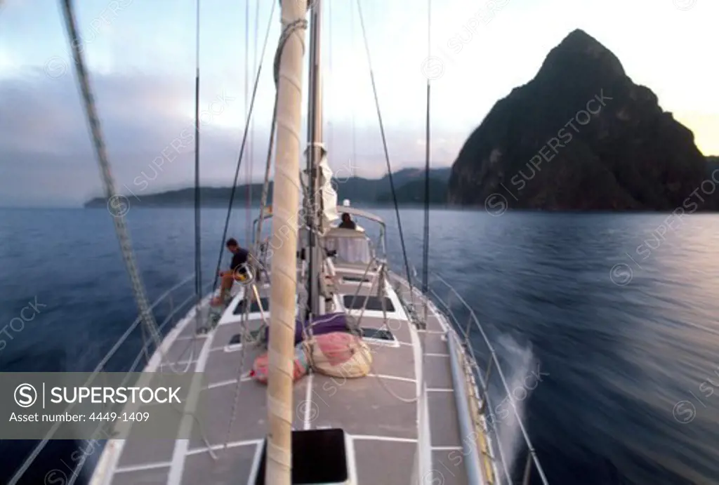 View from a sailing boat at a vulcano, Deux Pitons, St. Lucia, Winward Islands, Carribean