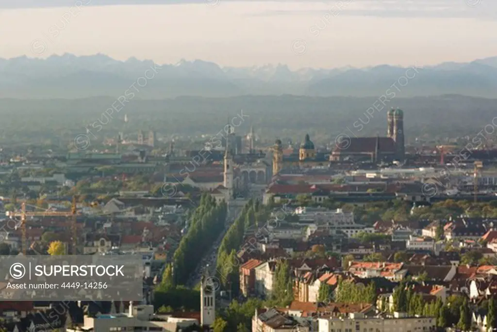 View over Munich to Alps, Munich, Bavaria, Germany