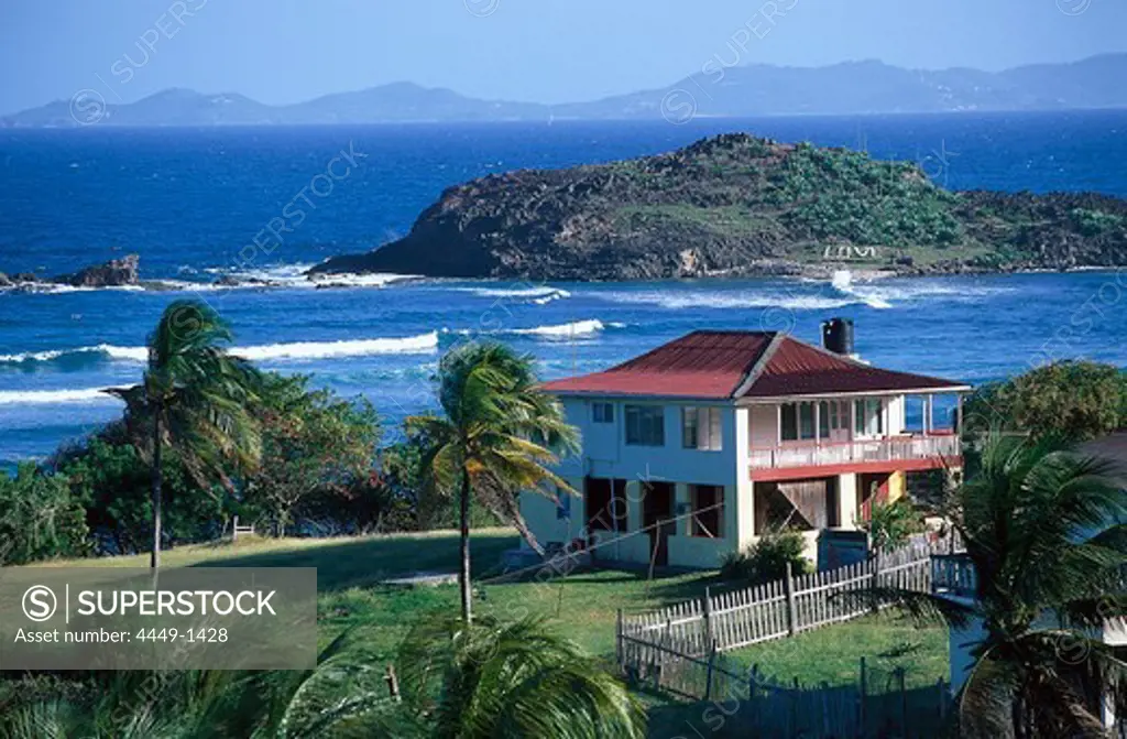 House at Friendship Bay in the sunlight, Bequia, St. Vincent, Grenadines, Caribbean, America