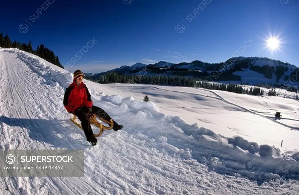 sledging at Alpstueble Moos, Hochhaedrich, Vorarlberg, Austria