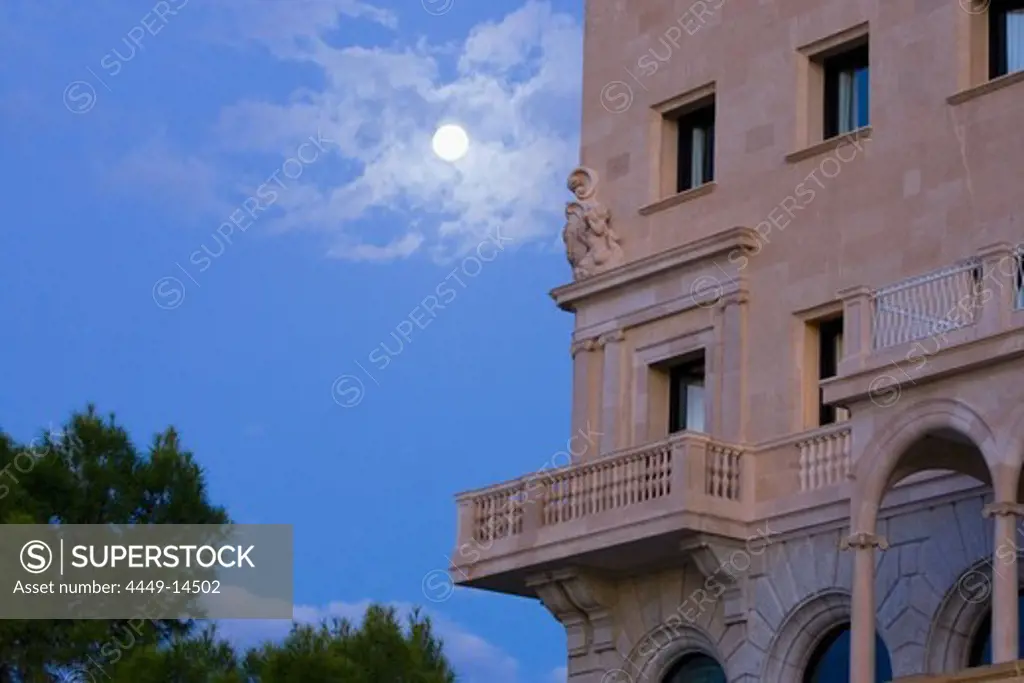 Hotel Maricel in a moonlit night, Palma, Majorca, Spain