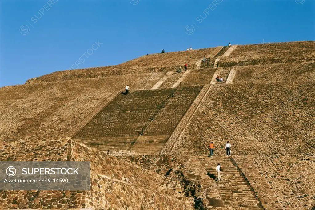 Tourists at a pyramid, Mexico City, Mexico