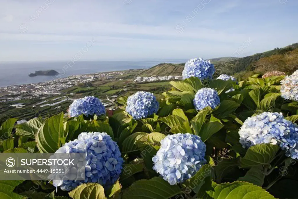 View from Belvedere onto Villa Franca do Campo and the Ilheu de Villa Franca, Azores, Portugal