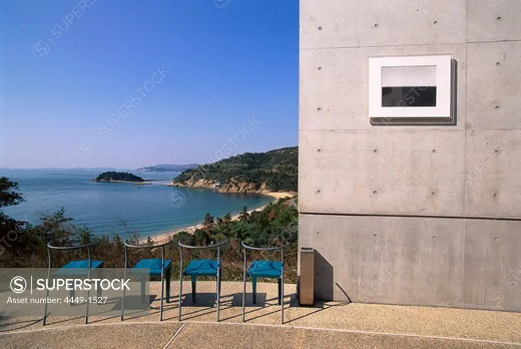 Terrace with sea view under blue sky, Museum of contemporary art, Naoshima, Japan, Asia