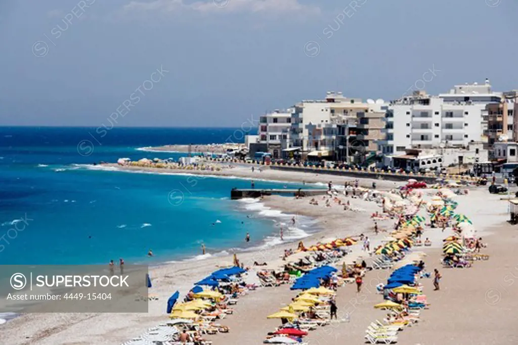 View over the main beach, Rhodes Town, Rhodes, Greece